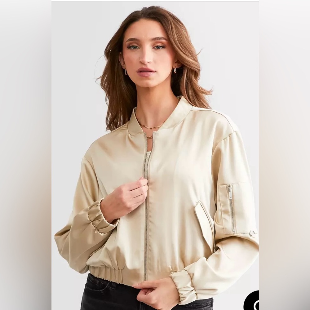 STOOSH Satin Cropped Bomber Jacket XL